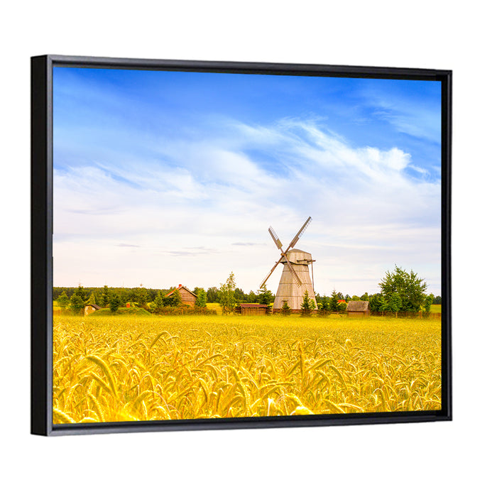 Dudutki Windmill in Golden Fields Wall Art as a framed canvas