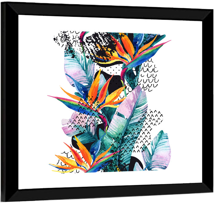 Bird of Paradise Floral Texture Wall Art as a framed print
