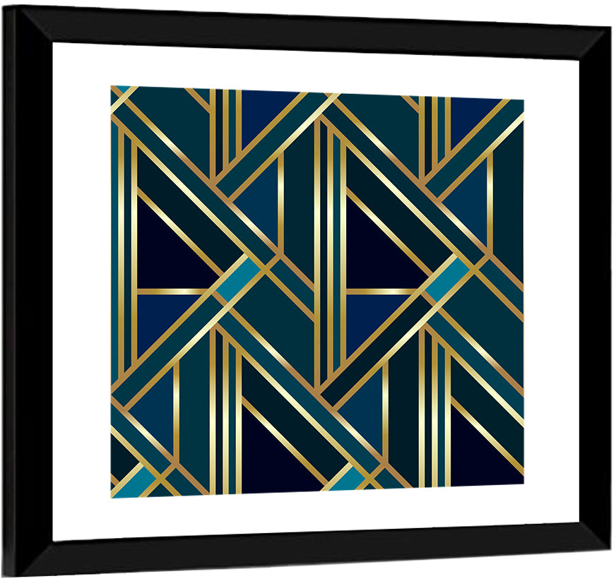 Blue and Gold Geometric Pattern Wall Art