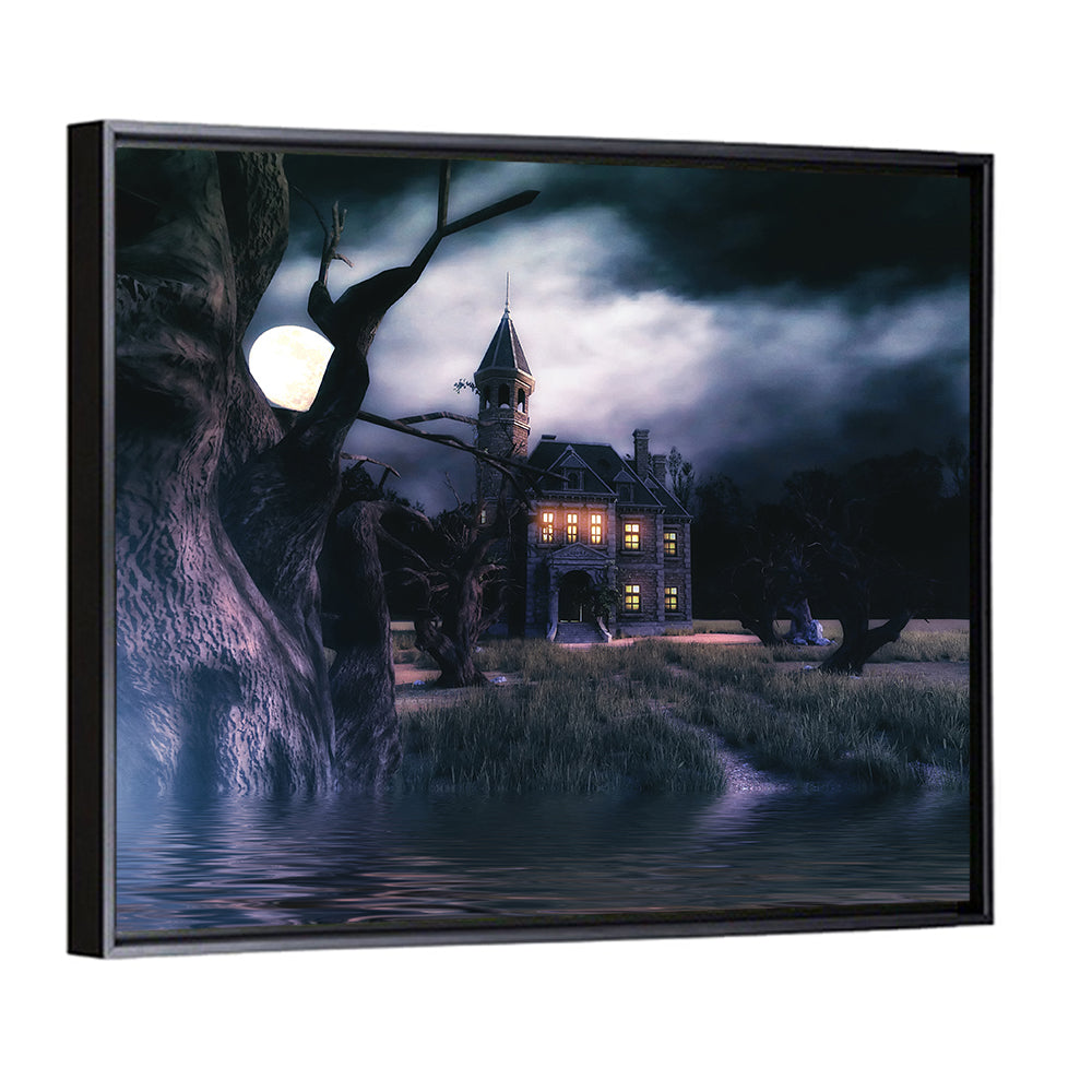 Moonlit Haunted House Wall Art