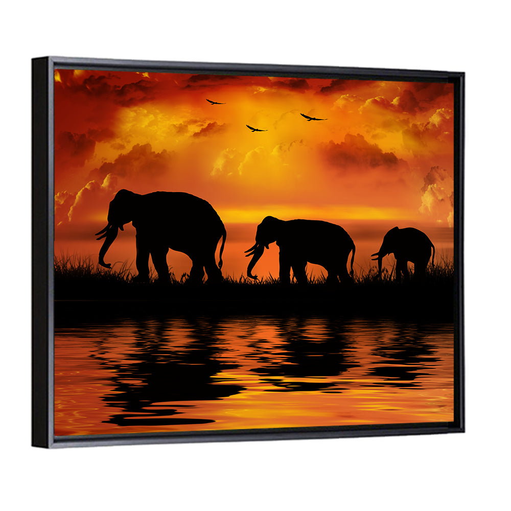 Elephants at Sunset Wall Art