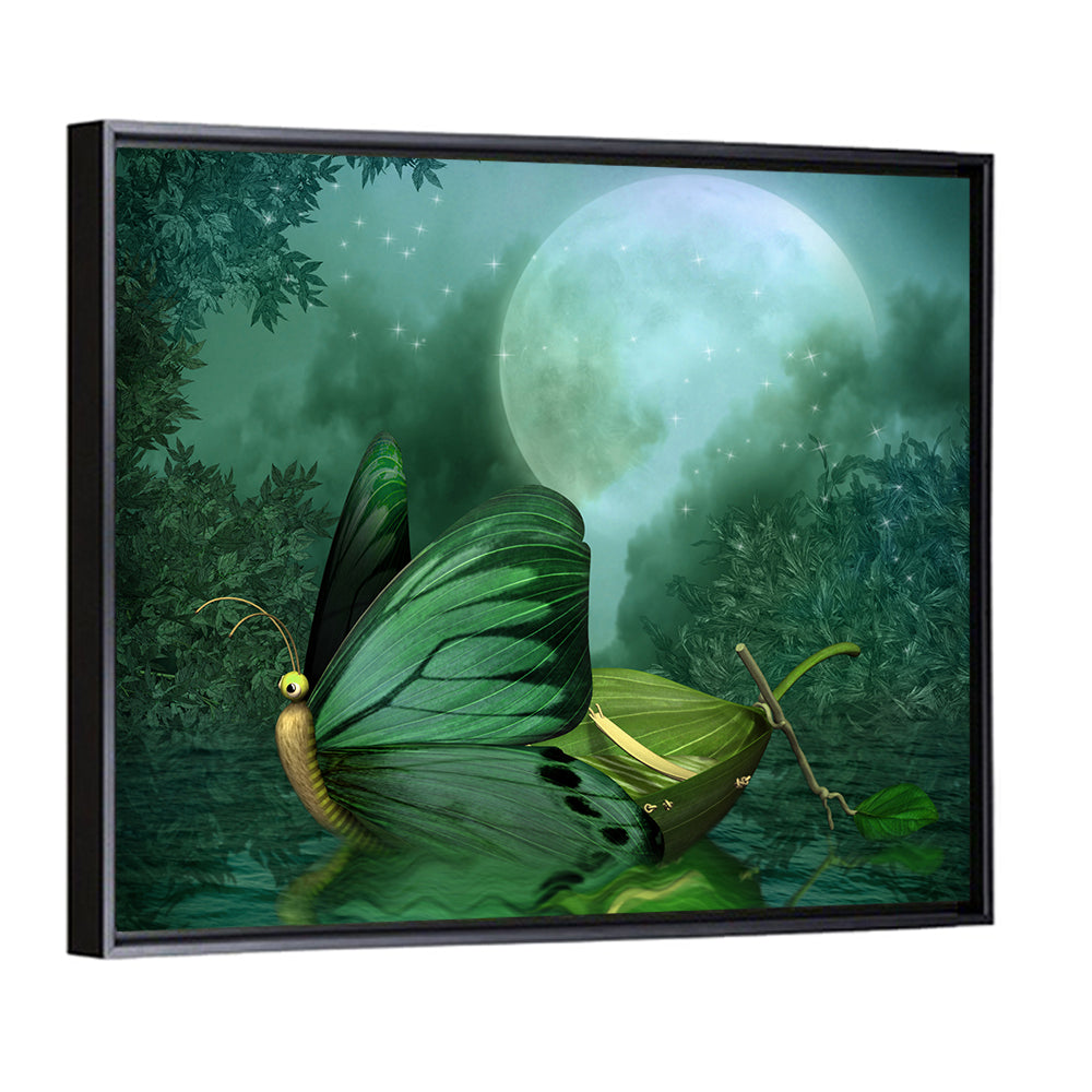 Moonlit Butterfly on Leaf Boat Wall Art