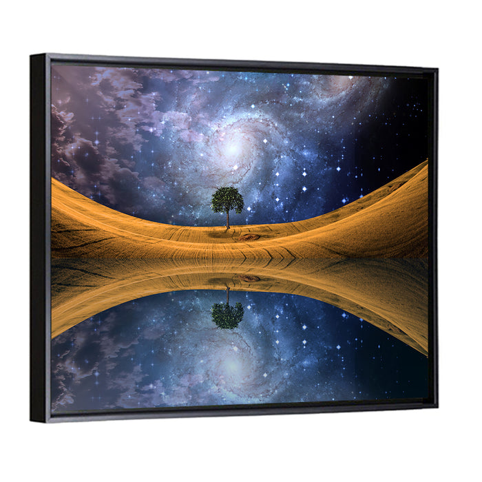 Solitary Tree Beneath Spiral Galaxy Wall Art as a framed canvas