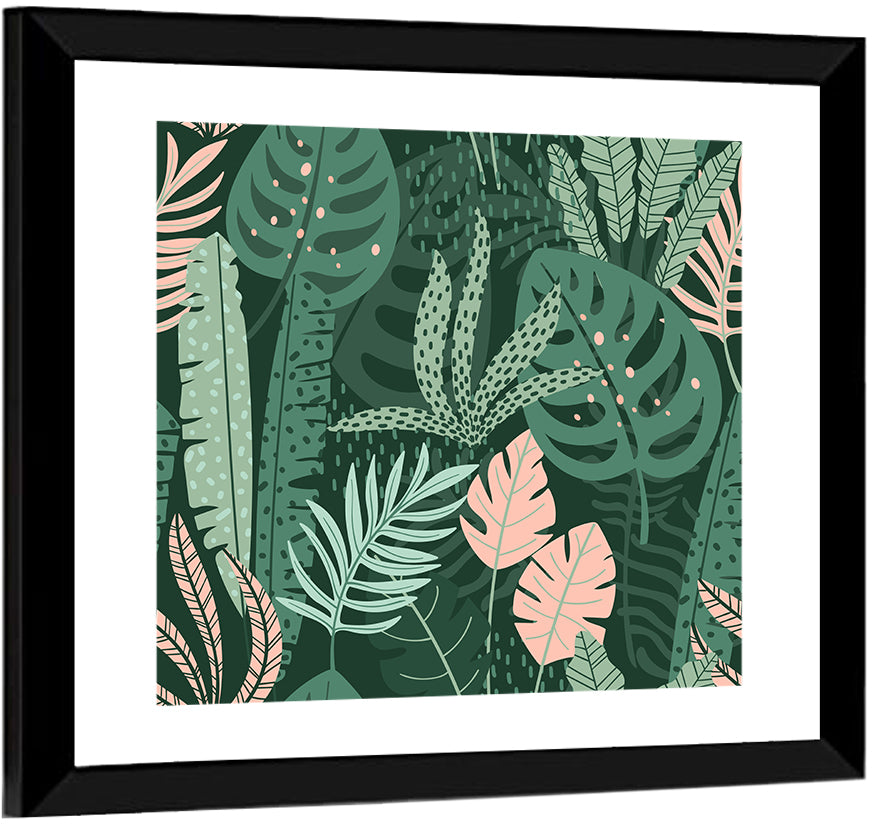 Polka Dot Tropical Leaf Pattern Wall Art