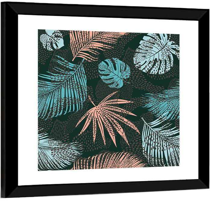 Stippled Tropical Leaves Illustration Wall Art as a framed print