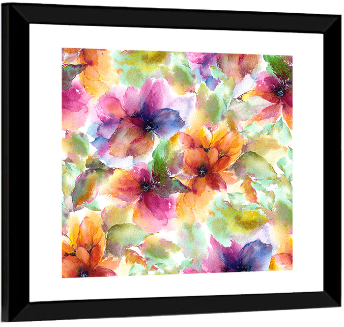 Vibrant Watercolor Floral Pattern Wall Art as a framed print