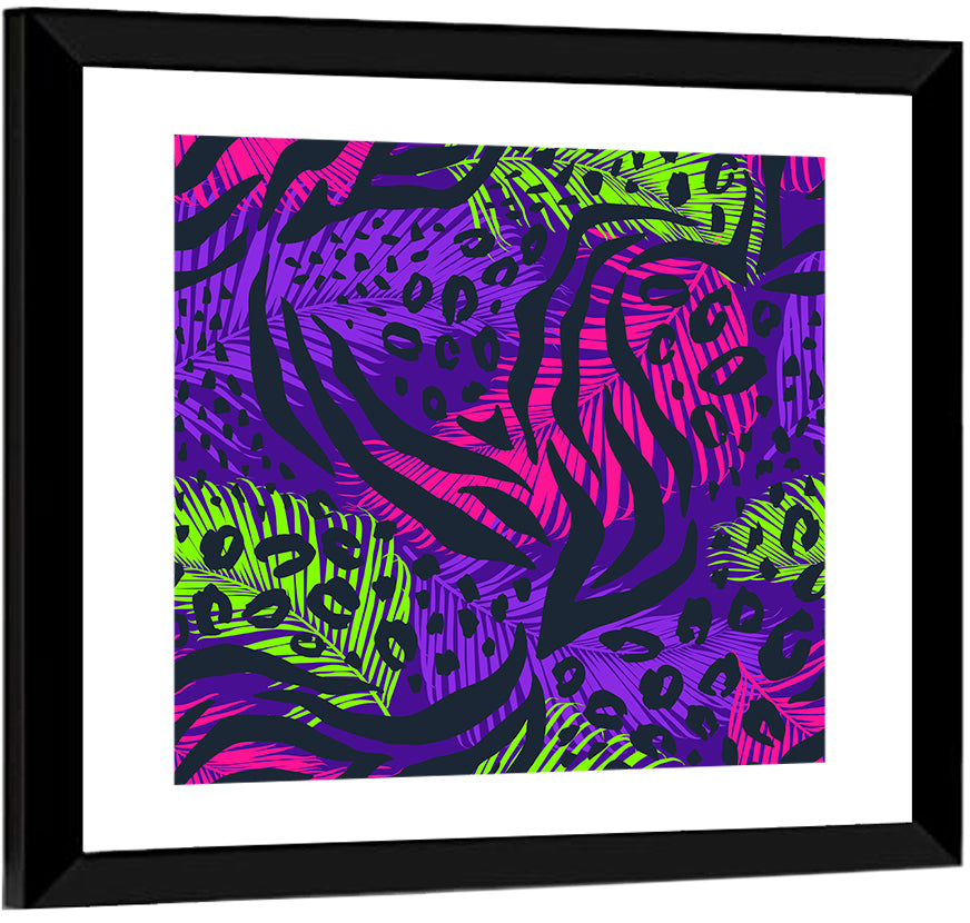 Neon Tropical Leaf Pattern Wall Art
