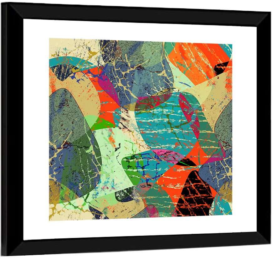 Vibrant Grunge Geometric Collage Wall Art