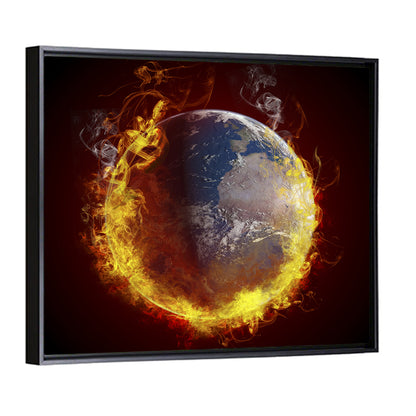 Planet Earth Burning Fire Wall Art