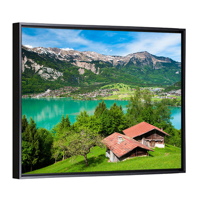 Lake Brienz with Alpine Cabins Wall Art as a framed canvas