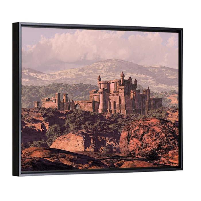 Medieval Fortress on Rocky Plateau Wall Art as a framed canvas