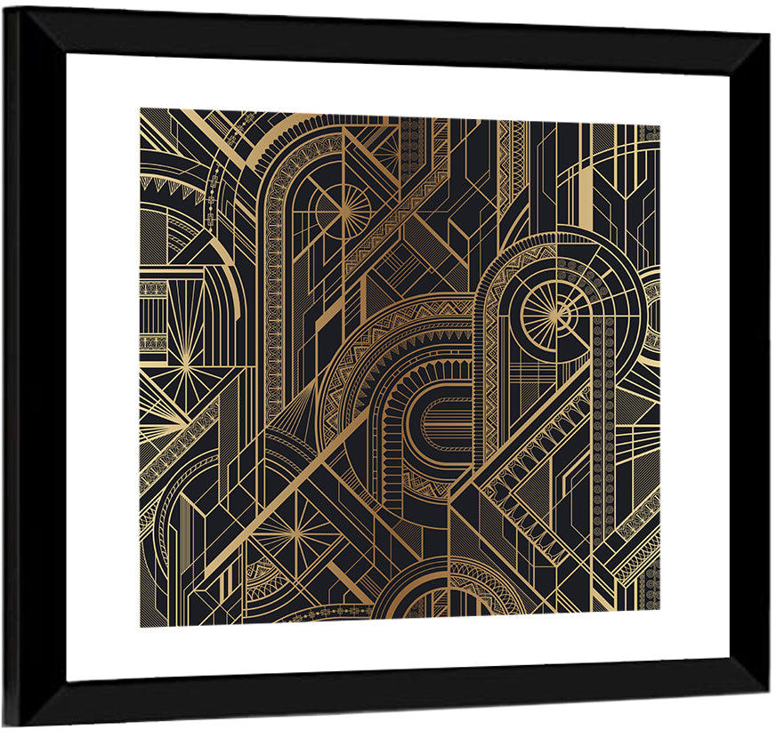 Black and Gold Circle Ornament Pattern Wall Art