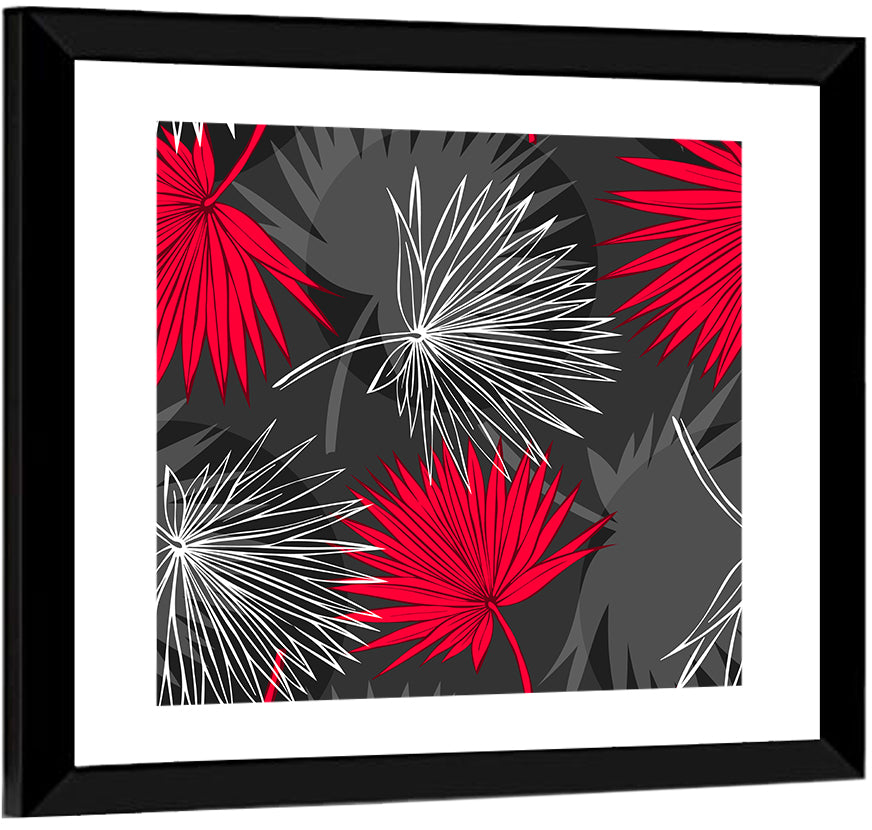 Red Palm Leaf Pattern Wall Art