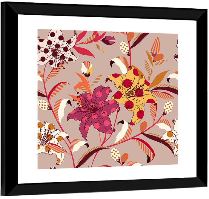 Polka Dot Lily Pattern Wall Art as a framed print