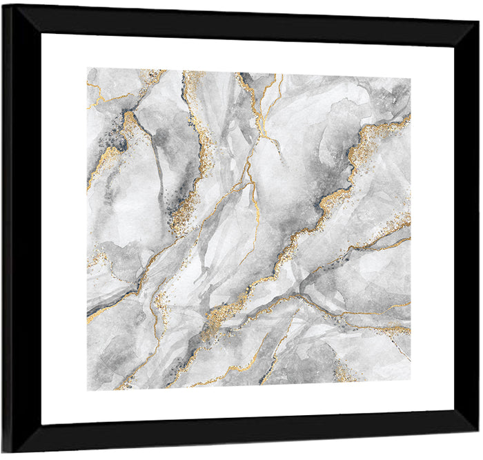 White Marble with Gold Veins Wall Art as a framed print