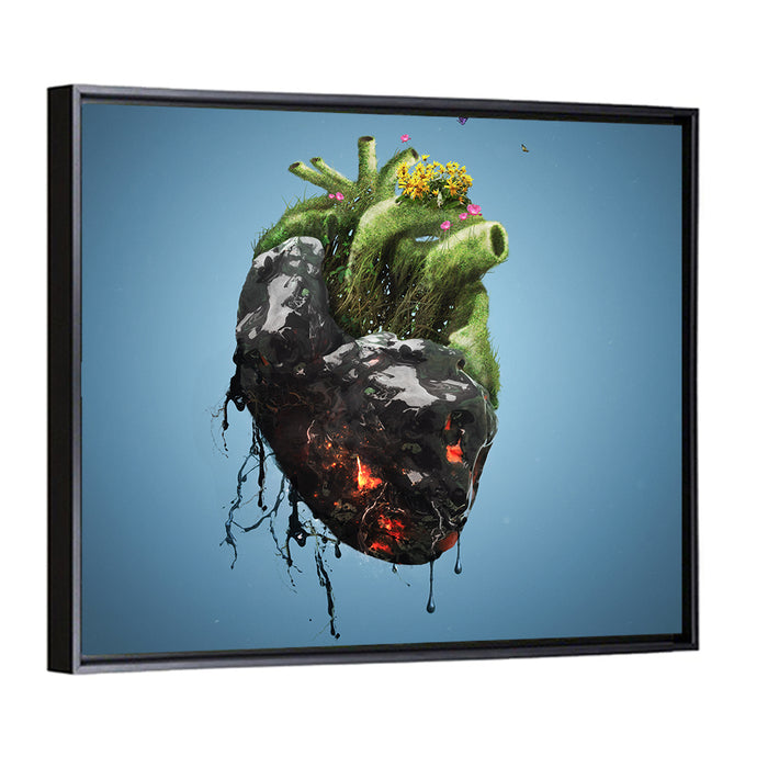 Anatomical Heart with Moss and Lava Wall Art as a framed canvas