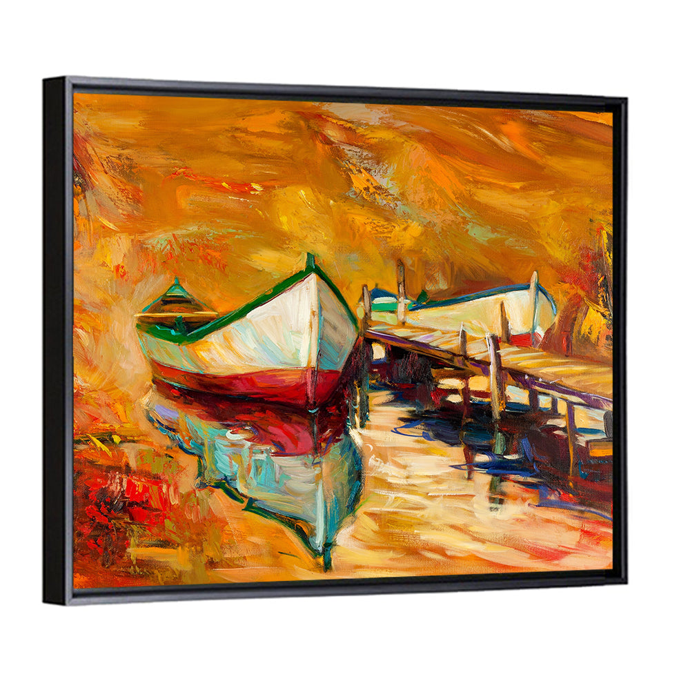 Boat at Jetty with Reflection Wall Art
