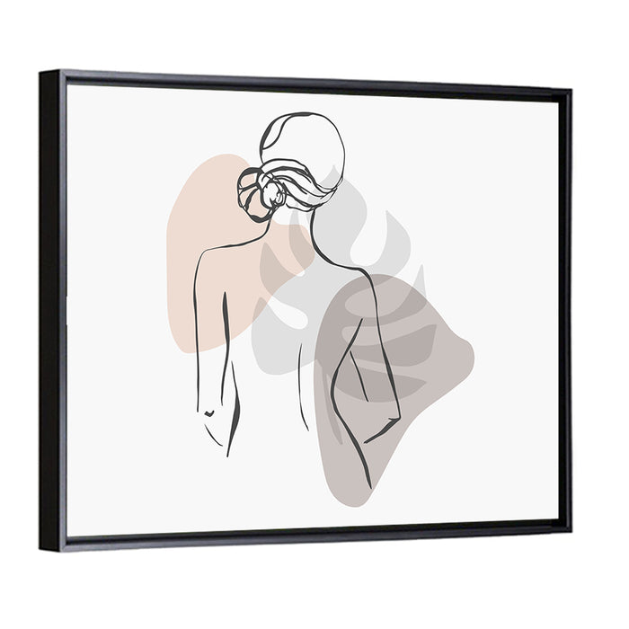 Continuous Line Woman with Monstera Leaf Wall Art as a framed canvas