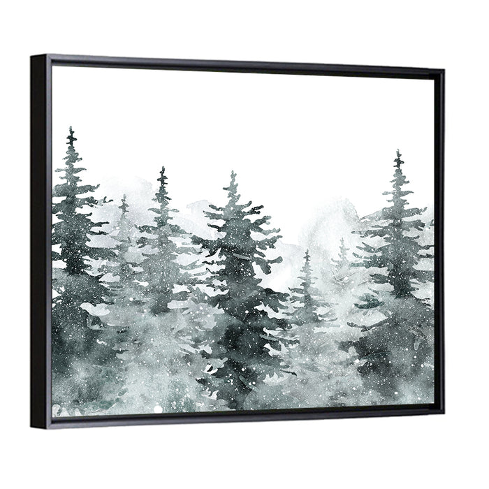 Snowy Pine and Spruce Forest Wall Art as a framed canvas
