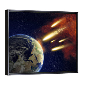 Earth & Flying Asteroids In Space Wall Art