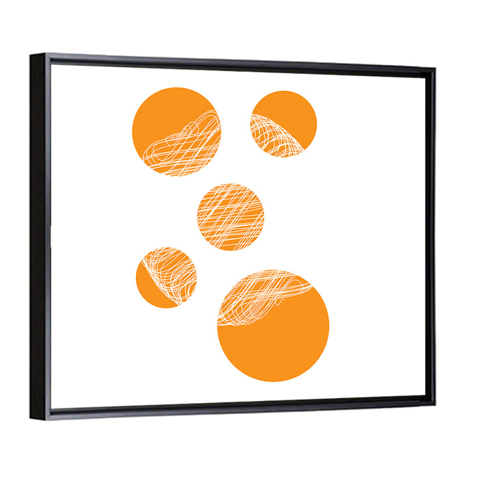 Asymmetrical Orange Circles Wall Art as a framed canvas