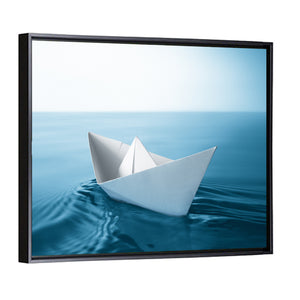 Paper Sailboat On Blue Water Wall Art