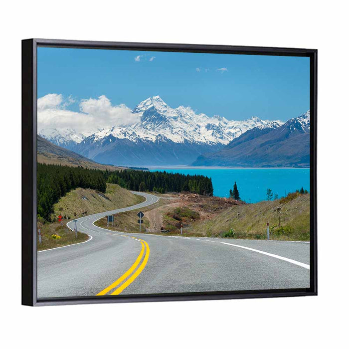 Road to Aoraki Mount Cook Wall Art as a framed canvas
