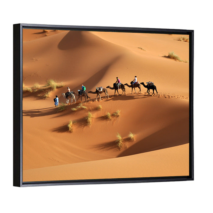 Morocco Sahara Caravan Wall Art as a framed canvas