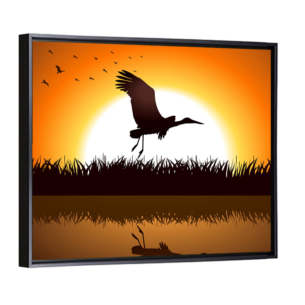 Stork Silhouette at Sunset Wall Art