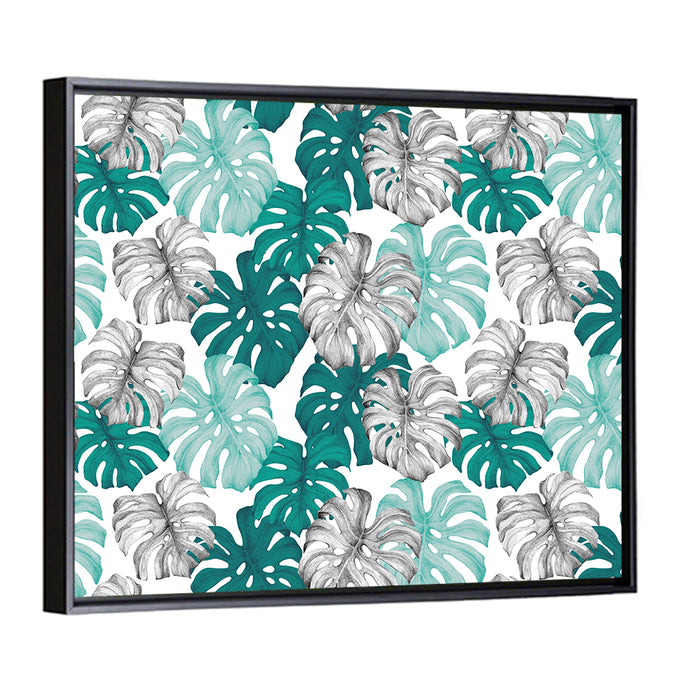 Seamless Monstera Leaf Pattern Wall Art as a framed canvas
