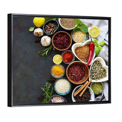 Various Spices In A Bowls Wall Art