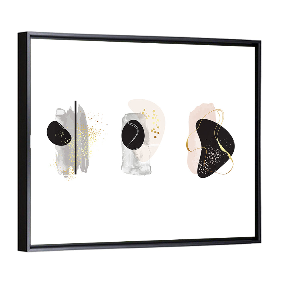 Minimalist Abstract Triptych with Gold Accents Wall Art