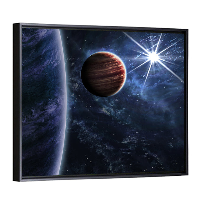 Blue Planet Closeup with Starburst Wall Art as a framed canvas