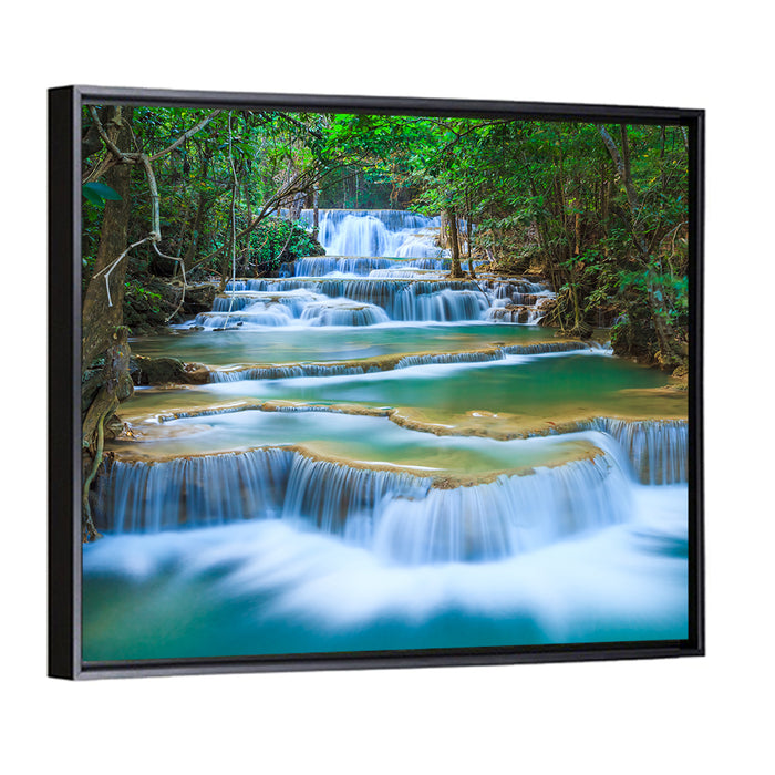Kanchanaburi Multi-tiered Waterfall Wall Art as a framed canvas