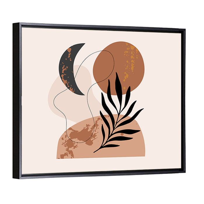 Crescent Moon Botanical Minimalist Wall Art as a framed canvas
