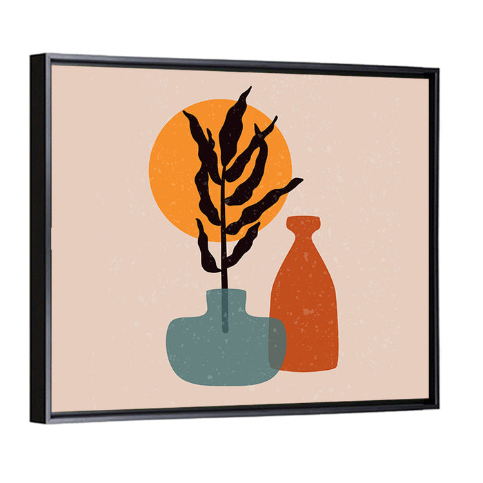 Terracotta Sun Floral Vase Wall Art as a framed canvas