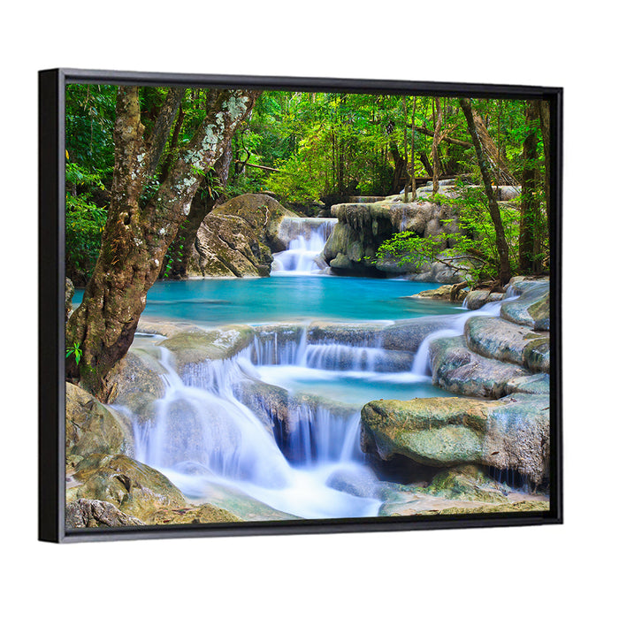 Erawan Waterfall Turquoise Pools Wall Art as a framed canvas