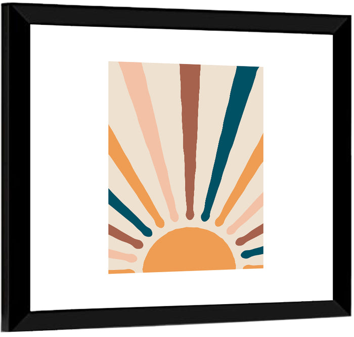 Boho Sunburst Abstract Wall Art as a framed print