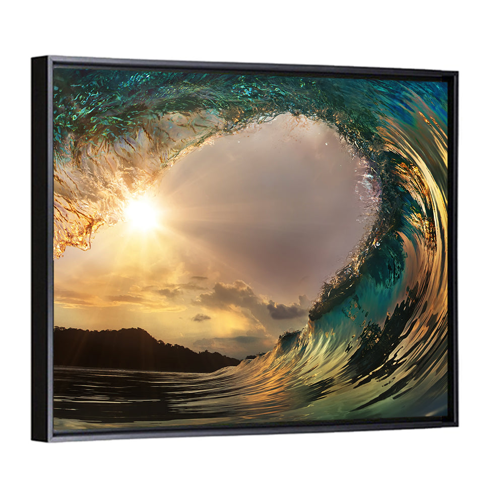 Surfing Barrel at Sunset Wall Art