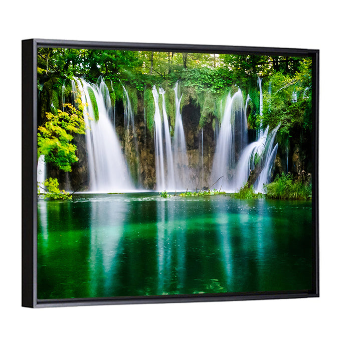 Plitvice Lakes Waterfalls Wall Art as a framed canvas