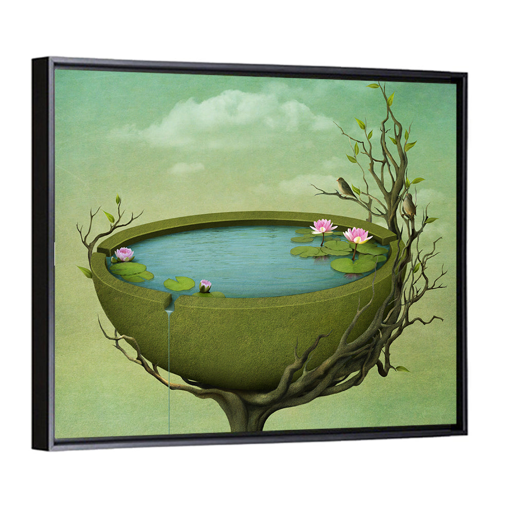 Surreal Tree Basin with Water Lilies Wall Art
