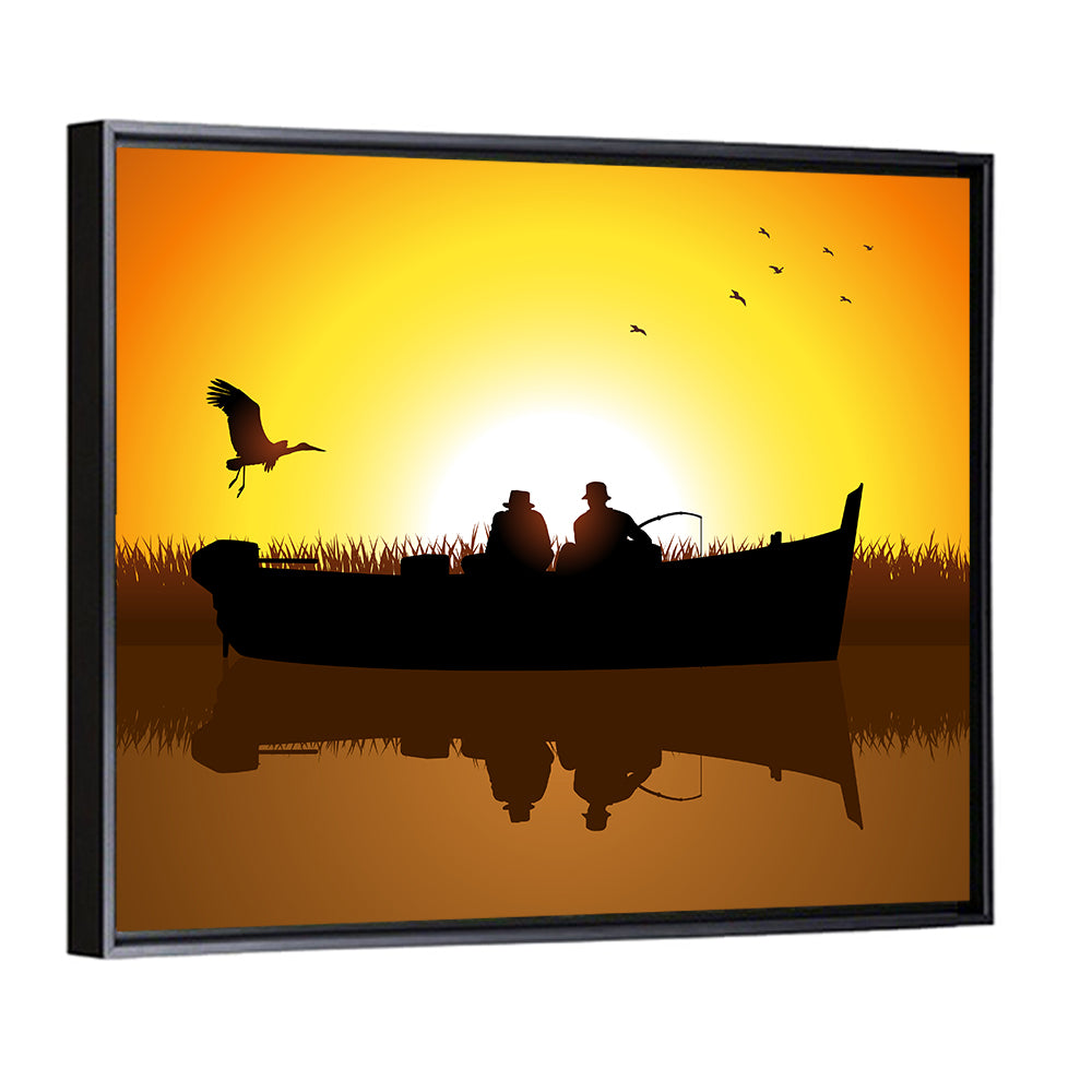 Sunset Fishing Silhouette Wall Art