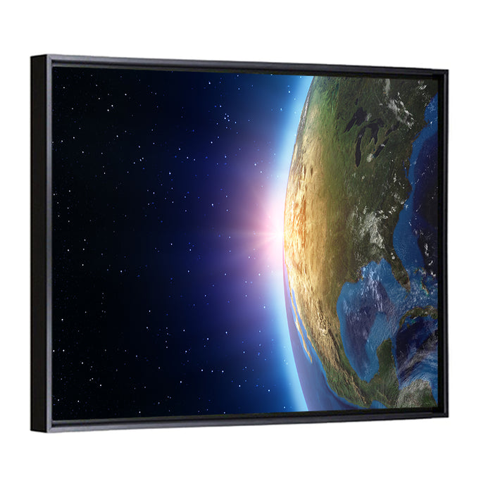 North America at Sunrise from Space Wall Art as a framed canvas