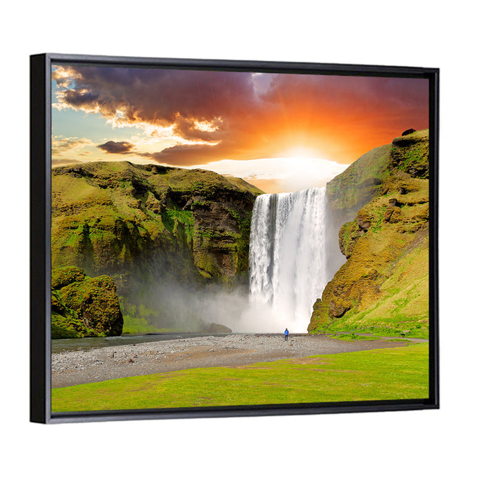 Skógafoss at Sunset, Iceland Wall Art as a framed canvas