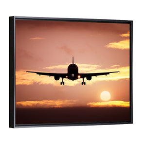 Plane In The Sunset Sky Wall Art