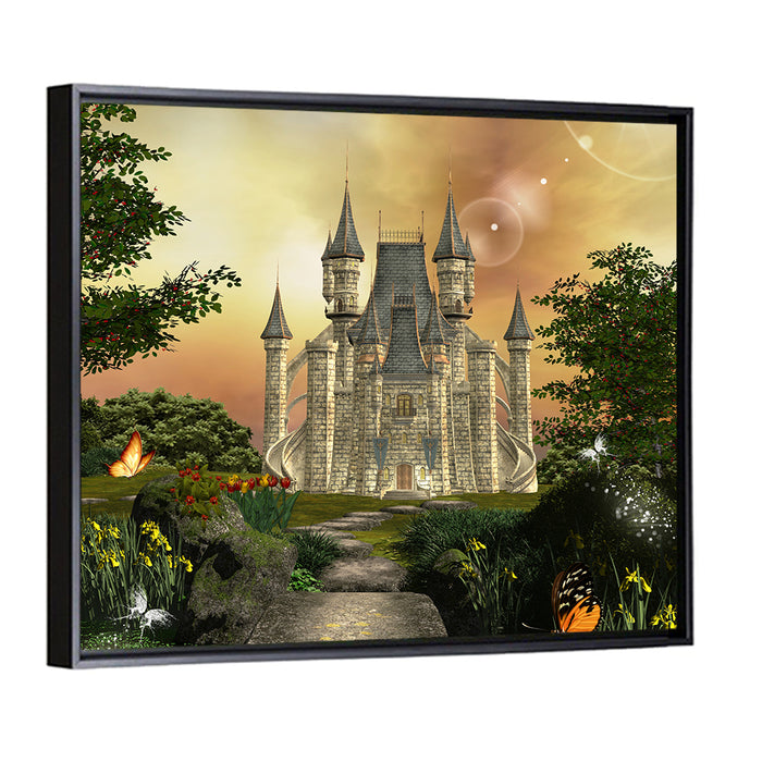 Castle in an Enchanted Garden Wall Art as a framed canvas