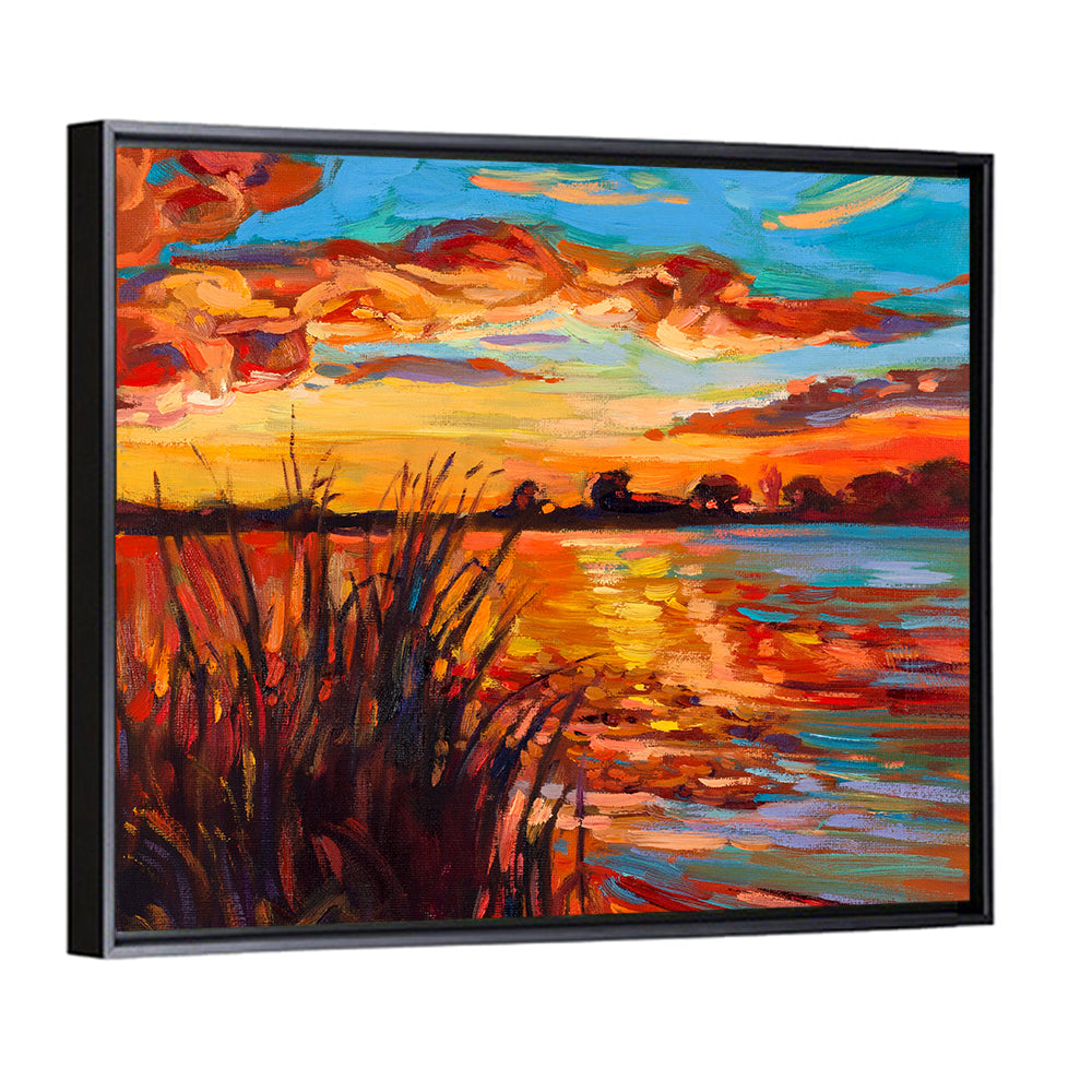 Golden Sunset Over Lake Wall Art