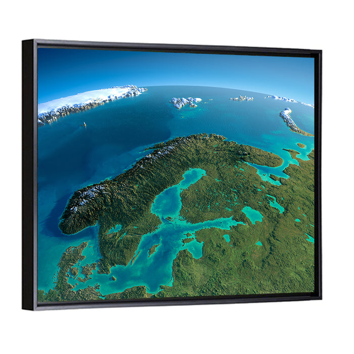 Scandinavia from Space Wall Art as a framed canvas