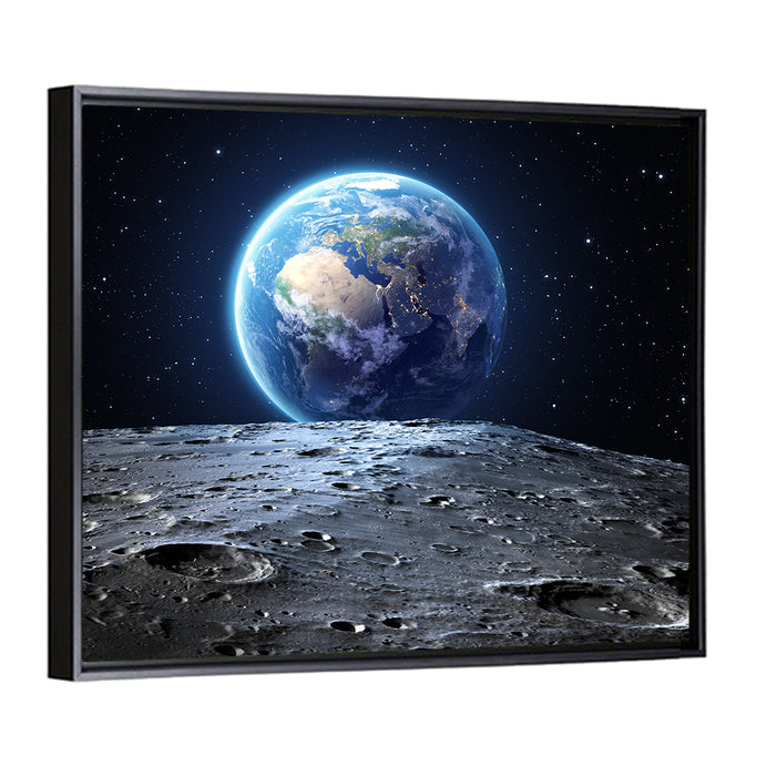 Blue Earth from the Moon Wall Art as a framed canvas