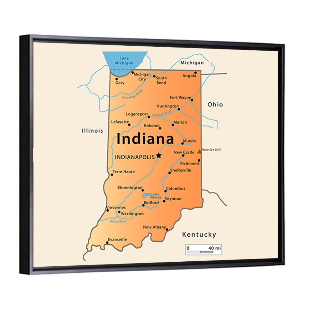 Indiana State Map Wall Art